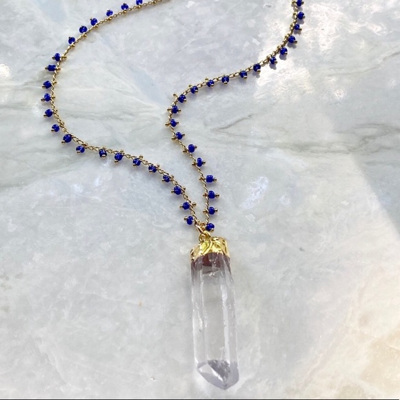 Raw quartz & beaded, gold plated necklace - Picture 4 of 11